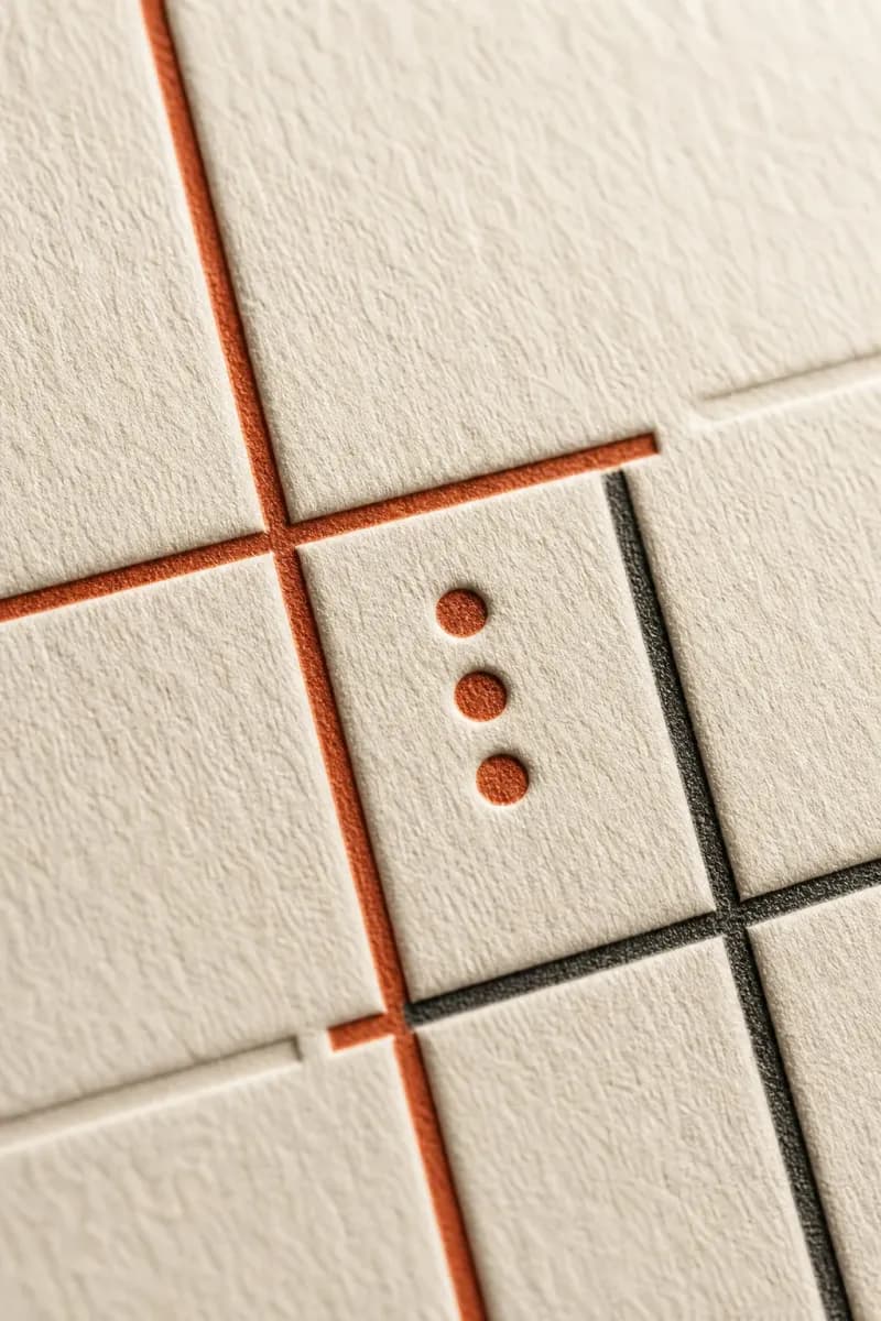 Letterpress-Prägung mit drei i-Punkten in Terracotta