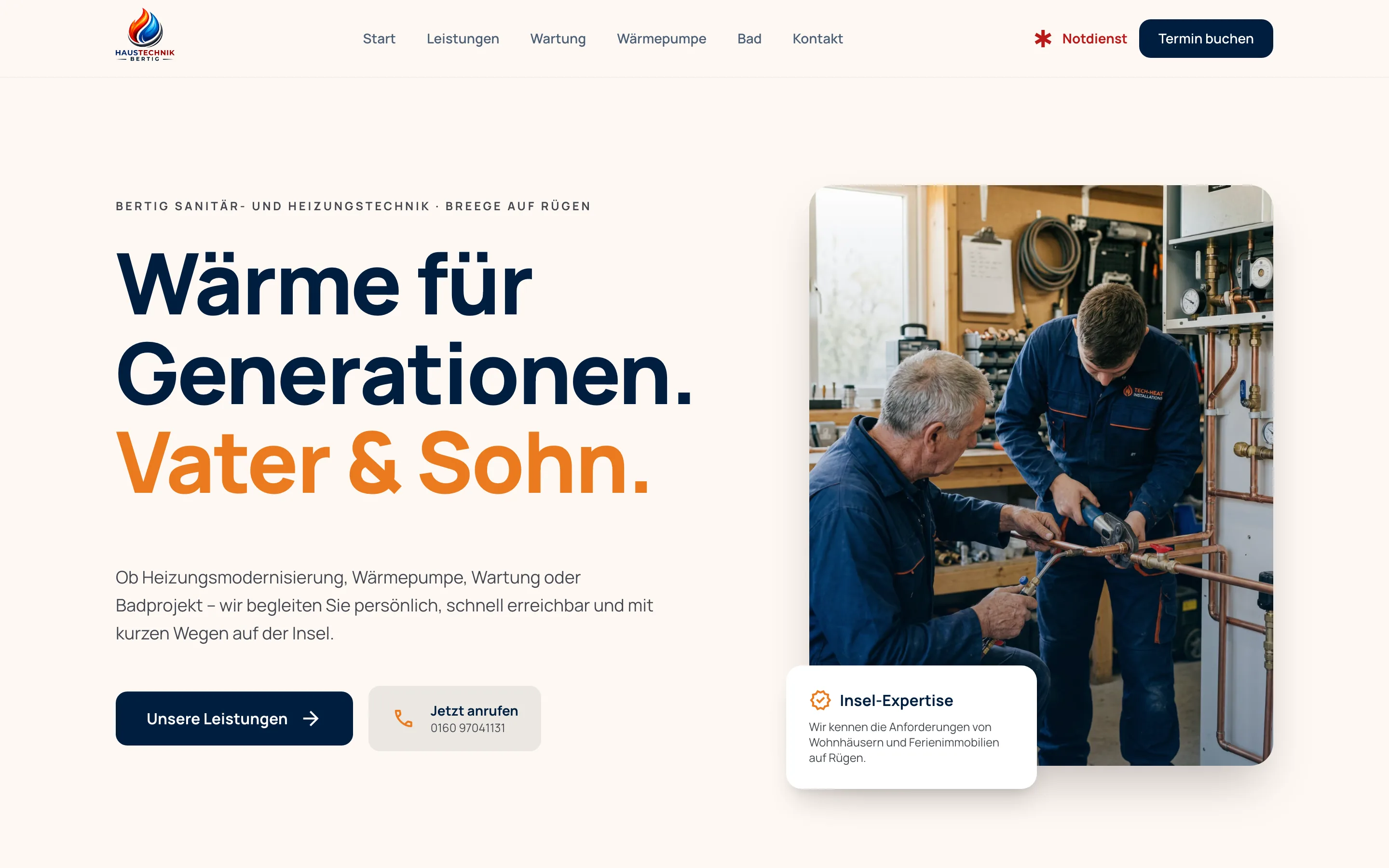 Website von Heizung Rügen - Desktop-Ansicht