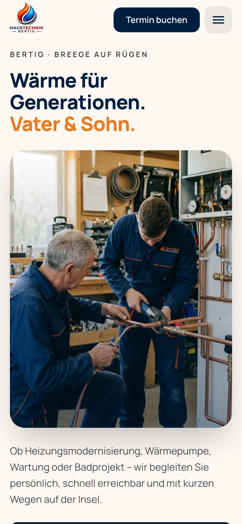 Website von Heizung Rügen - Mobile-Ansicht