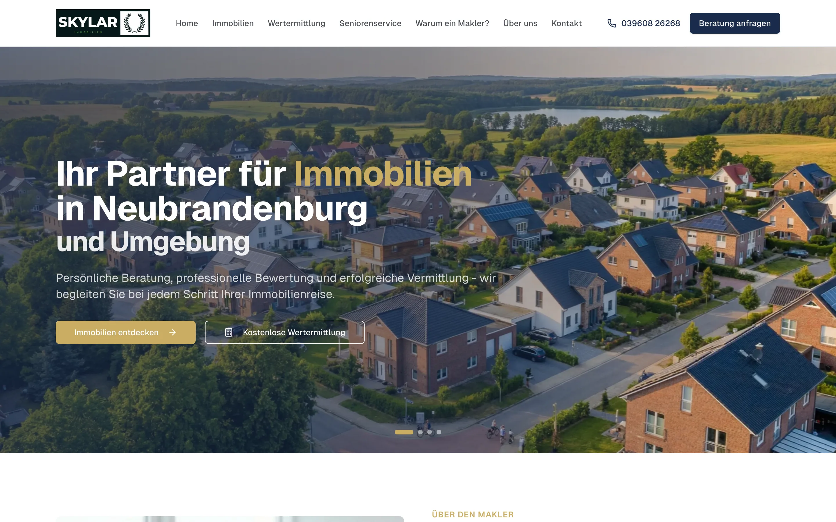 Website von Skylar Immobilien - Desktop-Ansicht