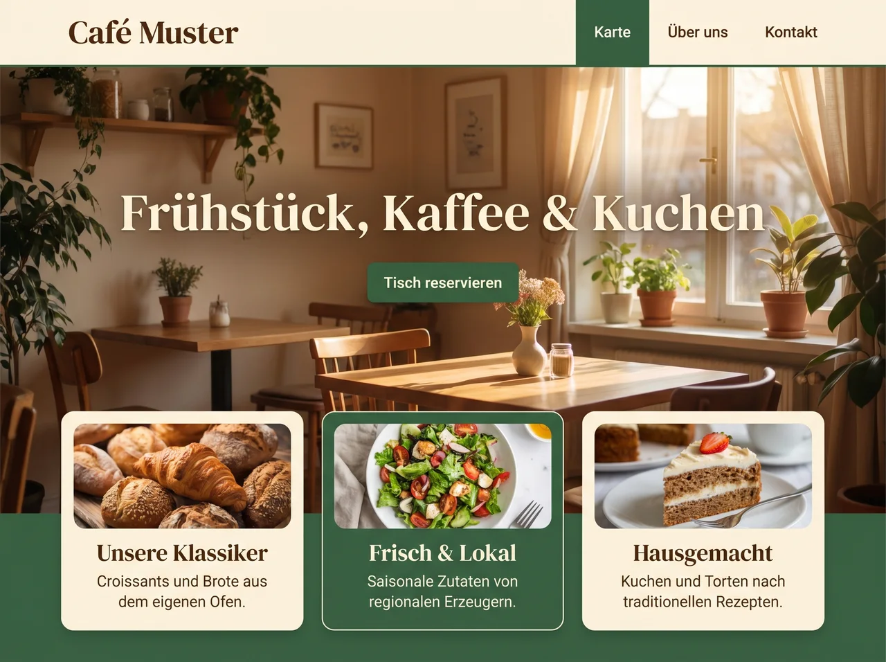 Musterdesign: Startseite für Gastronomie