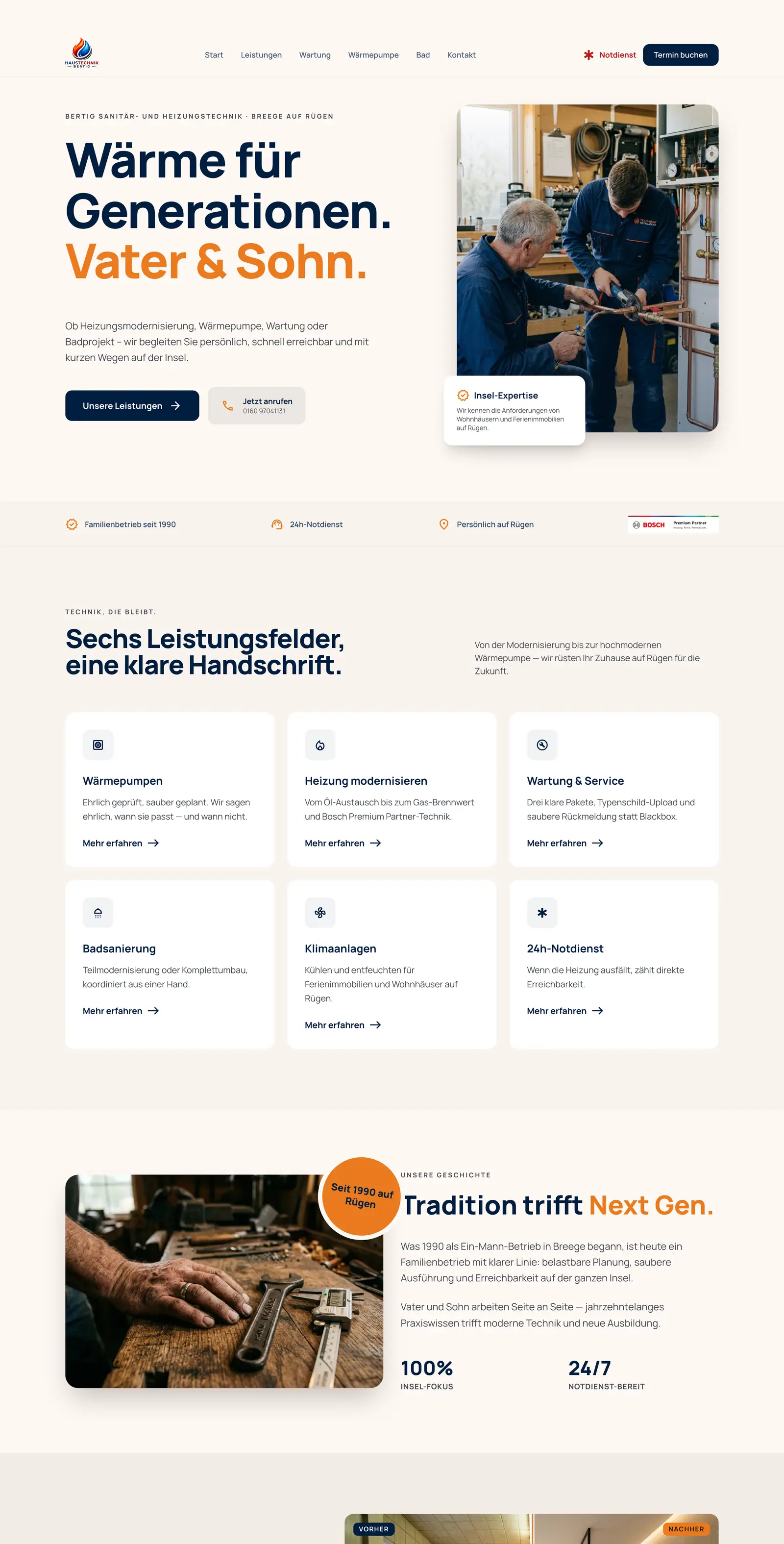 Website von Heizung Rügen - ganze Startseite
